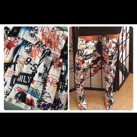 Dolls kill graffiti boots and skirt set - Picture 1 of 7